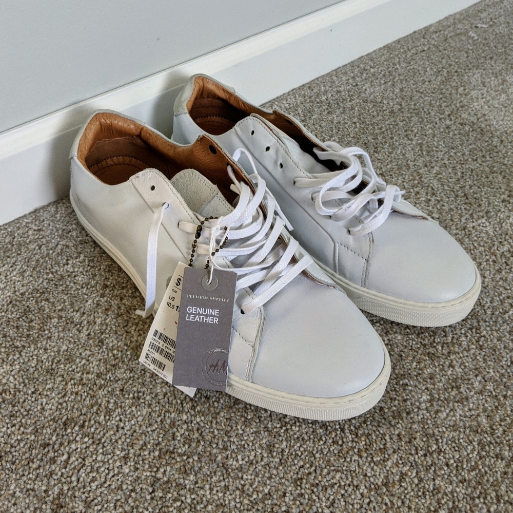 NWT H&M men's genuine leather sneakers white 11,5